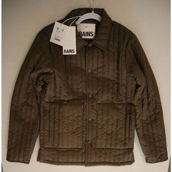 RAINS 18610 Unisex Sz XS Wood Brown Quilted Liner Shirt Jacket Shacket - Picture 1 of 11